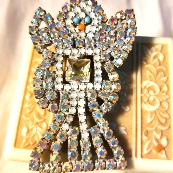 CZECH GLASS Angel Brooch Vintage And LARGE - Picture 5 of 7